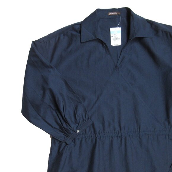 NWT J. MCLAUGHLIN Elayne in Deep Navy Cotton Silk Blend Faux Wrap Midi Dress M - Picture 6 of 9